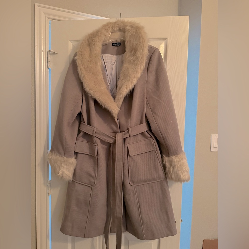 City Chic Faux Fir trimmed coat